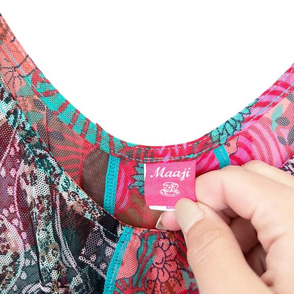 Maaji Floral Mixed Print Sheer Sleeveless Maxi Dress Sz M - Picture 4 of 6